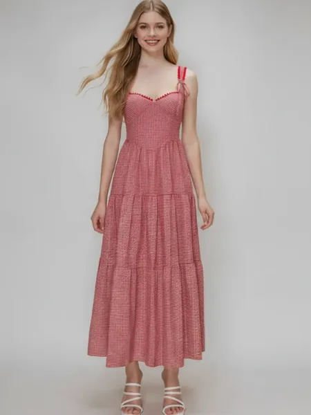 Red Cotton Gingham Dress